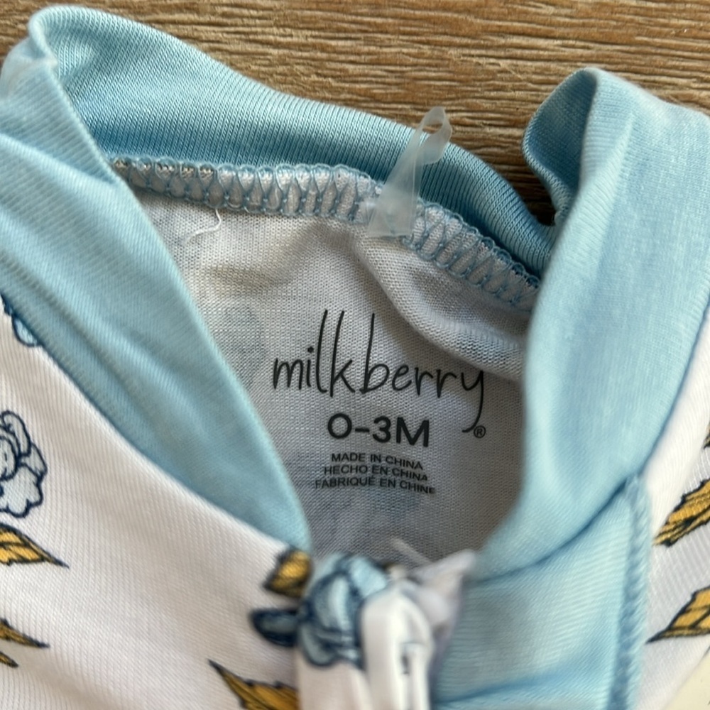 Milkberry Baby Girl Bamboo Footie Blue Floral Ruffle Headband 0-3 6-9 months - Picture 5 of 7
